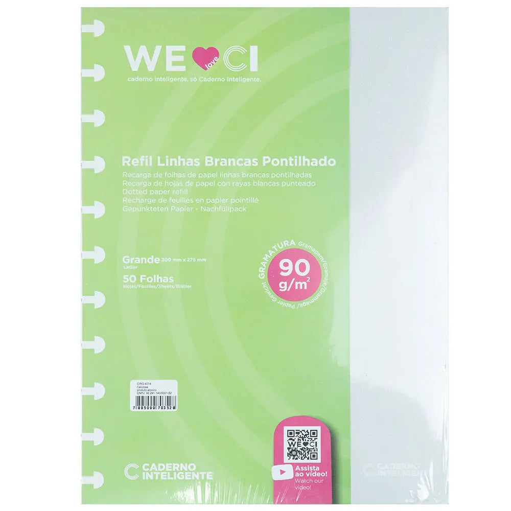 Refil Linhas Brancas Pontilhado Caderno Inteligente ®